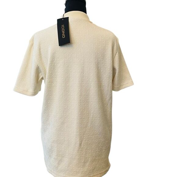 NWT Icono Regular Fit Textured Knit Short Sleeve Polo Shirt Off White Small - Picture 2 of 7